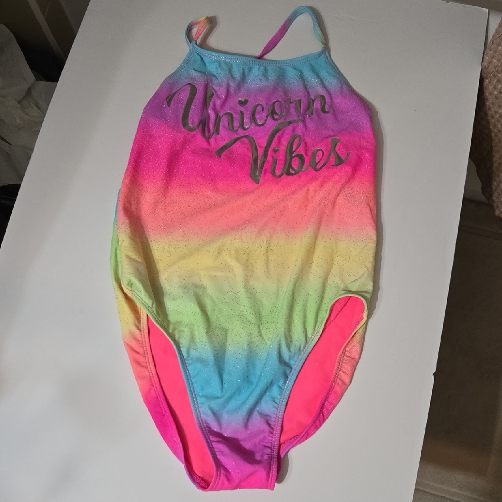 George Girl XL 14-16 Years Vibrant Rainbow Unicorn Swimsuit One Piece Pink